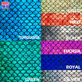 Mermaid Fish Scale Holographic Reflective Stretch Nylon Spandex Fabric - Red, Green, Royal, Fuchsia, Black, Silver, Gold, Turquoise, 58/60" Width