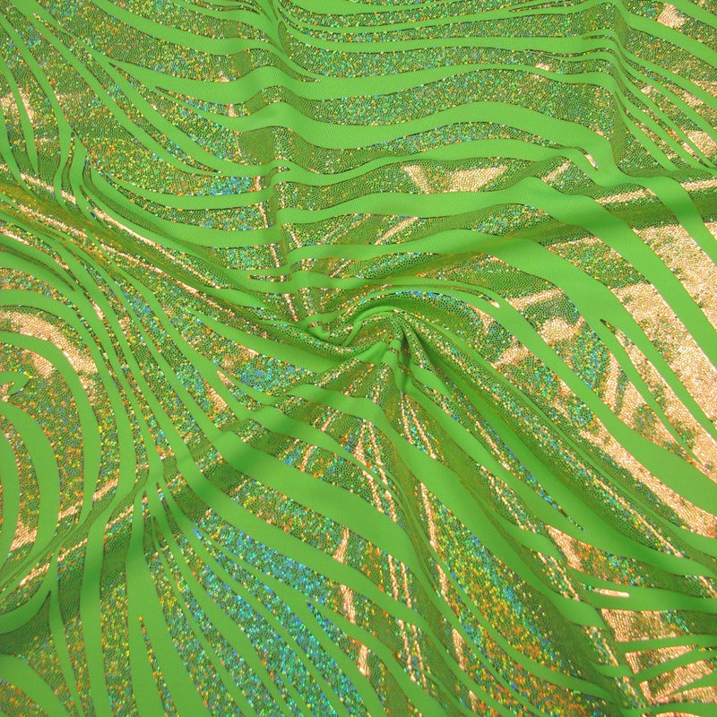 Zebra Holographic Foil Pattern Polyester Spandex Fabric - Lightweight Knit Jersey, Shiny Holographic Foil, 58" To 60" Width