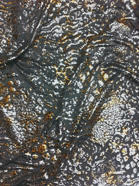 Wild Animal Print Polyester Spandex Fabric - Metallic Foil, Gray Brown, 58"-60" Width