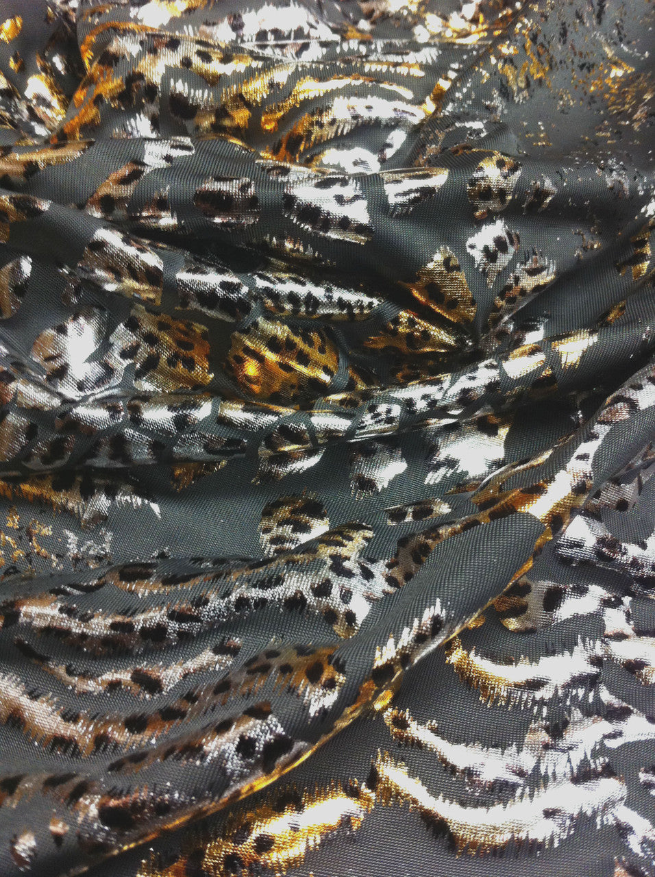 Wild Animal Print Polyester Spandex Fabric - Metallic Foil, Gray Brown, 58"-60" Width