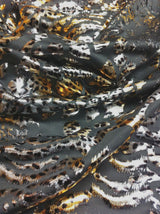 Wild Animal Print Polyester Spandex Fabric - Metallic Foil, Gray Brown, 58"-60" Width
