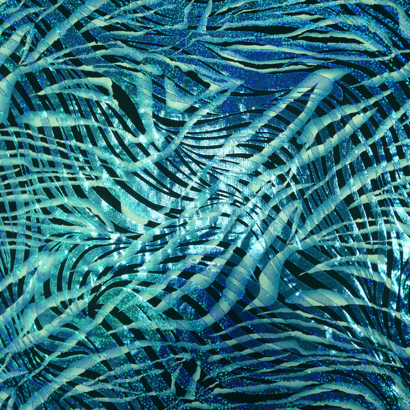 Dark Zebra Pattern Holographic Foil Polyester Spandex Fabric - Turquoise, Green, Purple, Red, Zebra Pattern, 58"-60" Width
