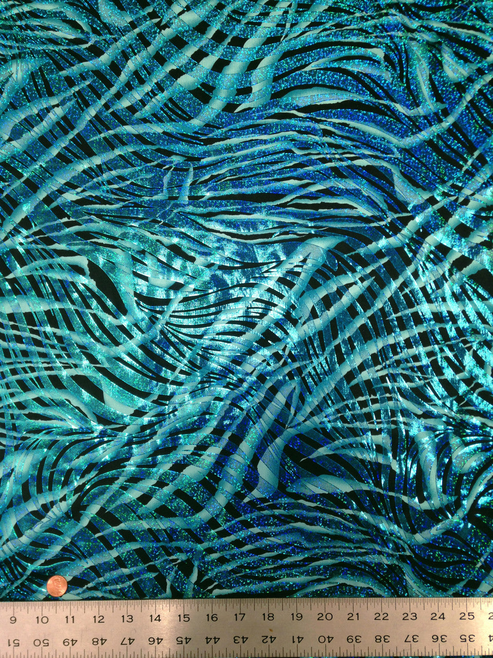 Dark Zebra Pattern Holographic Foil Polyester Spandex Fabric - Turquoise, Green, Purple, Red, Zebra Pattern, 58"-60" Width