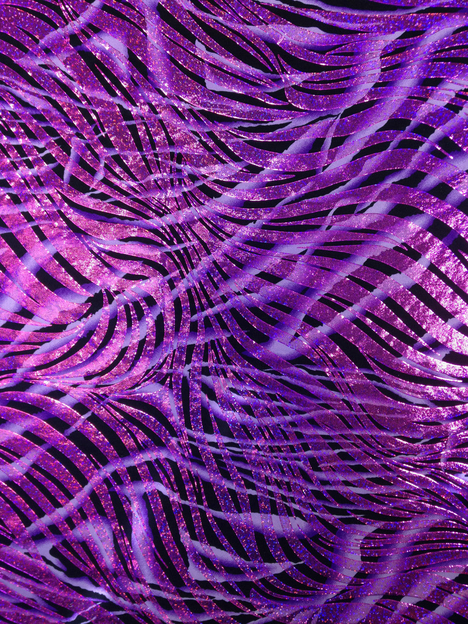 Dark Zebra Pattern Holographic Foil Polyester Spandex Fabric - Turquoise, Green, Purple, Red, Zebra Pattern, 58"-60" Width
