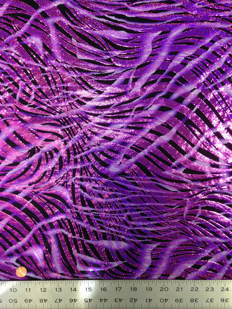 Dark Zebra Pattern Holographic Foil Polyester Spandex Fabric - Turquoise, Green, Purple, Red, Zebra Pattern, 58"-60" Width