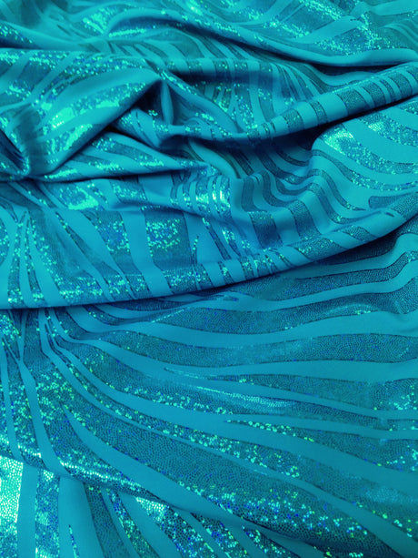 Zebra Holographic Foil Pattern Polyester Spandex Fabric - Lightweight Knit Jersey, Shiny Holographic Foil, 58" To 60" Width