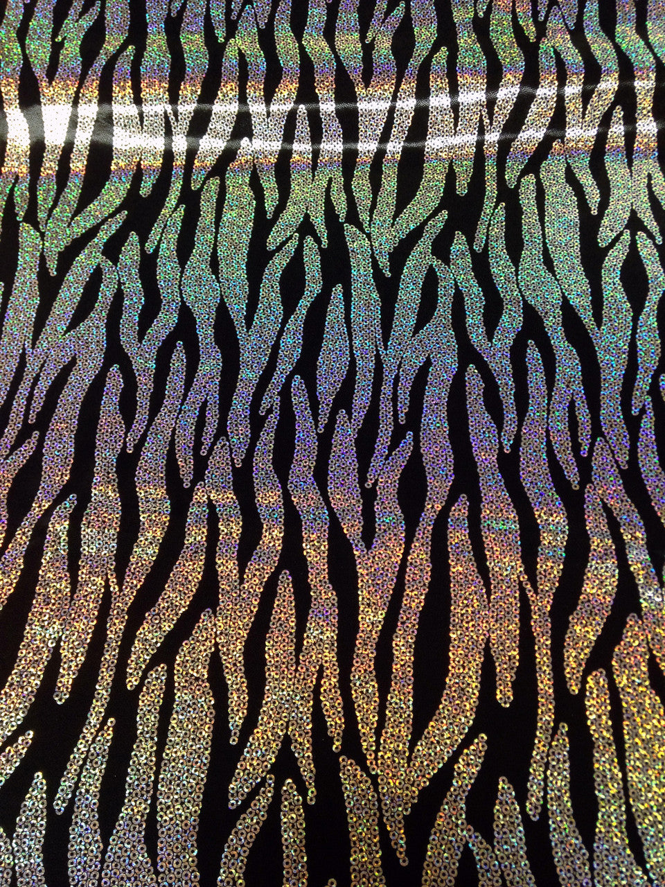 Chain Zebra Holographic Foil Polyester Spandex Fabric - Black/Silver, Fuchsia/Silver, Purple/Silver, Turquoise/Silver, Holographic Foil, 58"-60" Width
