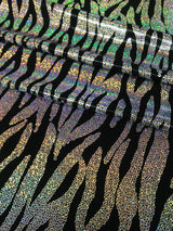 Chain Zebra Holographic Foil Polyester Spandex Fabric - Black/Silver, Fuchsia/Silver, Purple/Silver, Turquoise/Silver, Holographic Foil, 58"-60" Width