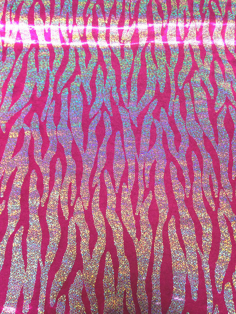 Chain Zebra Holographic Foil Polyester Spandex Fabric - Black/Silver, Fuchsia/Silver, Purple/Silver, Turquoise/Silver, Holographic Foil, 58"-60" Width