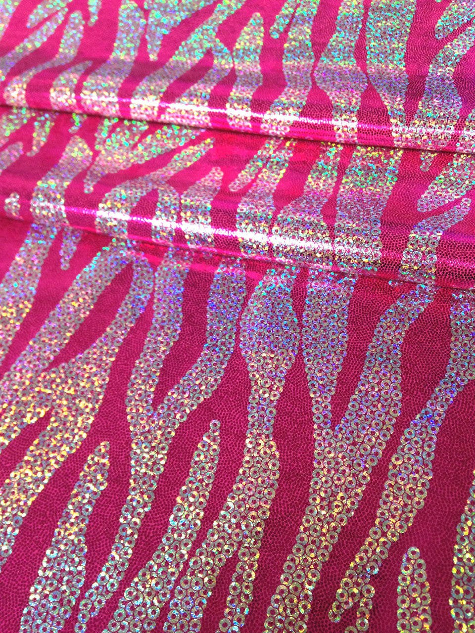 Chain Zebra Holographic Foil Polyester Spandex Fabric - Black/Silver, Fuchsia/Silver, Purple/Silver, Turquoise/Silver, Holographic Foil, 58"-60" Width