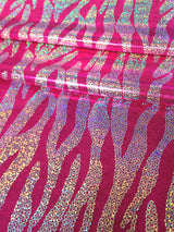 Chain Zebra Holographic Foil Polyester Spandex Fabric - Black/Silver, Fuchsia/Silver, Purple/Silver, Turquoise/Silver, Holographic Foil, 58"-60" Width