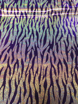 Chain Zebra Holographic Foil Polyester Spandex Fabric - Black/Silver, Fuchsia/Silver, Purple/Silver, Turquoise/Silver, Holographic Foil, 58"-60" Width