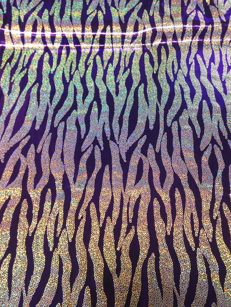 Chain Zebra Holographic Foil Polyester Spandex Fabric - Black/Silver, Fuchsia/Silver, Purple/Silver, Turquoise/Silver, Holographic Foil, 58"-60" Width