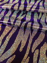 Chain Zebra Holographic Foil Polyester Spandex Fabric - Black/Silver, Fuchsia/Silver, Purple/Silver, Turquoise/Silver, Holographic Foil, 58"-60" Width