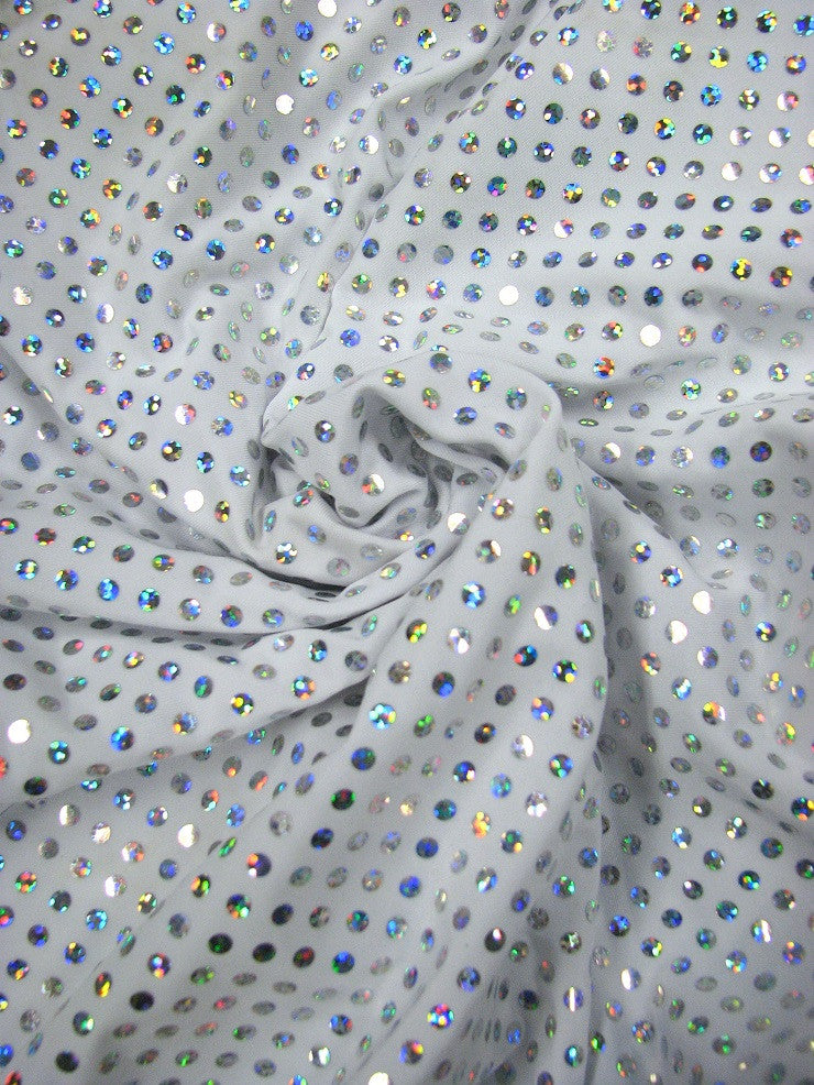 Polyester Single Spandex Fabric - 4Mm Hologram Shiny Circle, 58" To 60" Width