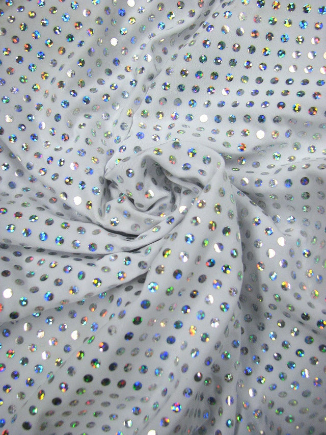 Polyester Single Spandex Fabric - 4Mm Hologram Shiny Circle, 58" To 60" Width