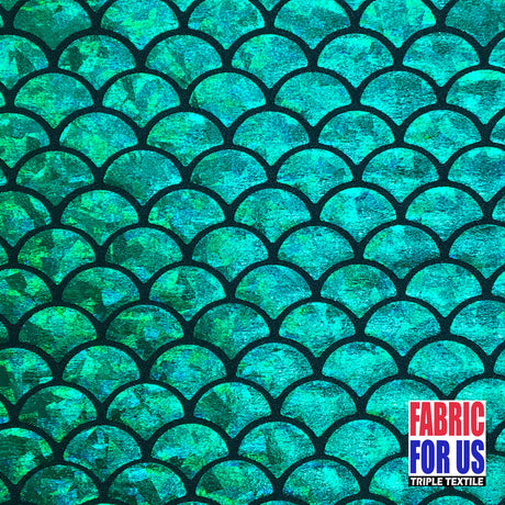 Mermaid Fish Scale Holographic Reflective Stretch Nylon Spandex Fabric - Red, Green, Royal, Fuchsia, Black, Silver, Gold, Turquoise, 58/60" Width