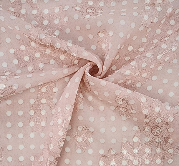 1 Yard Blush Floral Jacquard Chiffon Fabric Lightweight Sheer Polyester with Textured Weave, 57/58" Wide