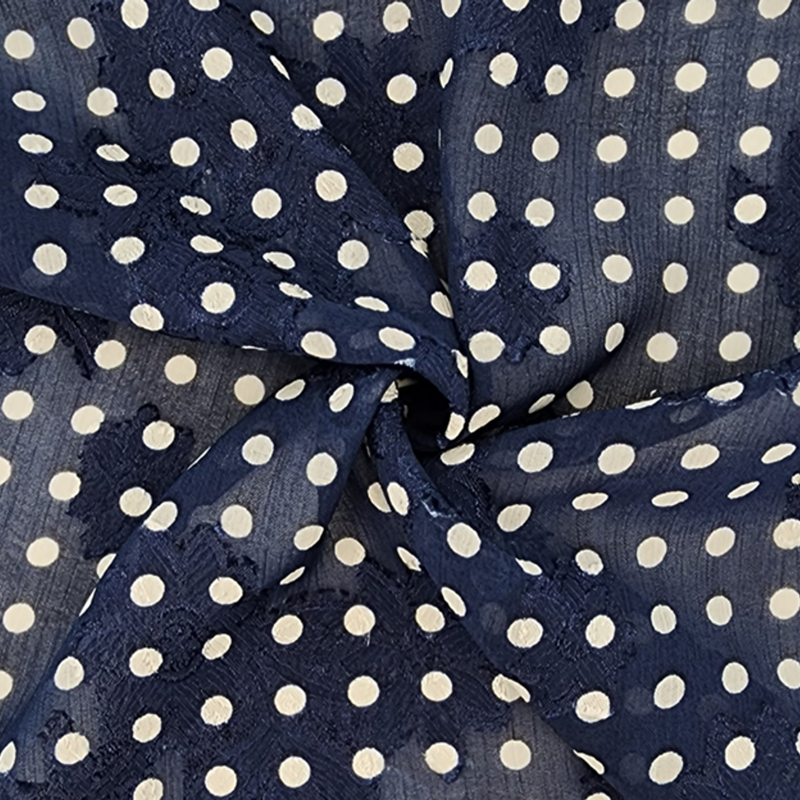 1 Yard Sheer Navy Blue Floral Jacquard Chiffon Fabric 57 Inch Width