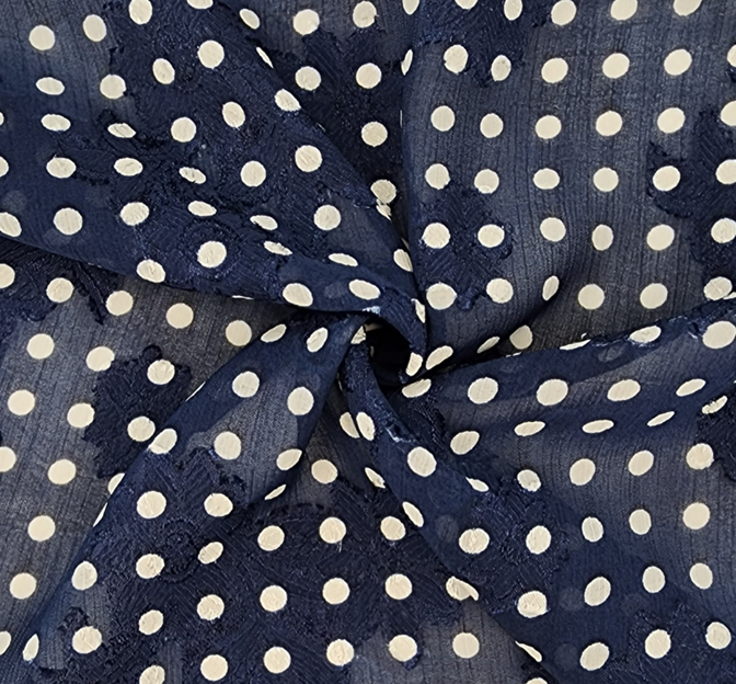 Floral Jacquard Chiffon 1D1234 Navy Polyester Fabric - Floral Jacquard, Navy, 57/58" Width (1 Yard)