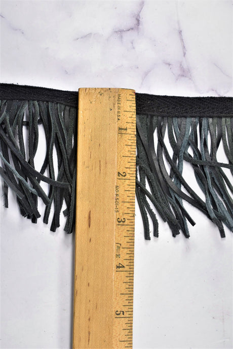 Faux Leather Fringe Trim Black 3.5 Inch