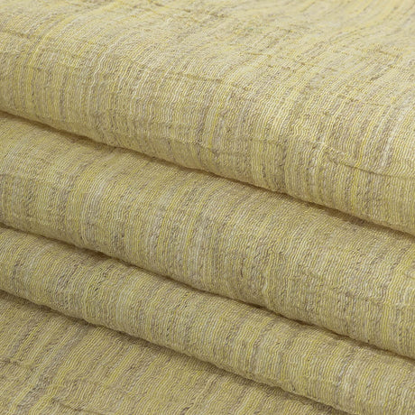 Pale Lemon, Ivory and Beige Striated Crinkled Linen and Polyester Double Cloth