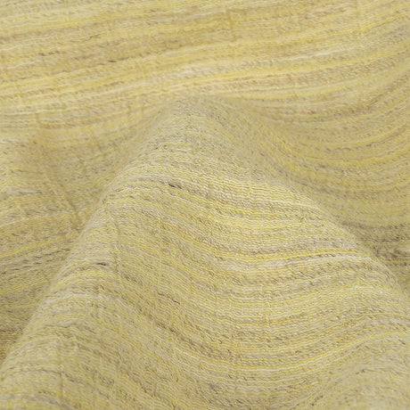 Pale Lemon, Ivory and Beige Striated Crinkled Linen and Polyester Double Cloth