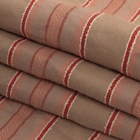 Crockery, Red and Coral Linen Woven with Raised Jacquard Stripes