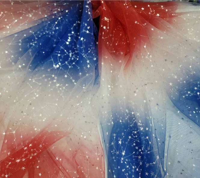 Stretch Tulle American Flag Silver Stars