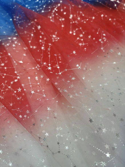 Stretch Tulle American Flag Silver Stars