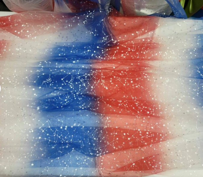 Stretch Tulle American Flag Silver Stars