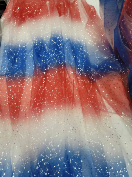 Stretch Tulle American Flag Silver Stars
