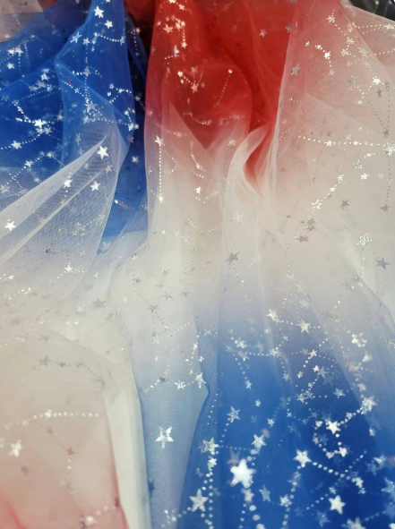 Stretch Tulle American Flag Silver Stars