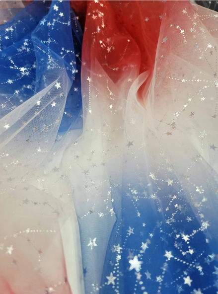 Stretch Tulle American Flag Silver Stars