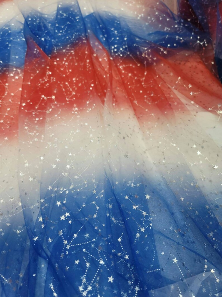 Stretch Tulle American Flag Silver Stars
