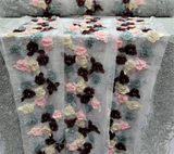3D Floral Beaded Lace Pink Burgundy