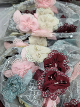 3D Floral Beaded Lace Pink Burgundy
