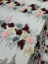 3D Floral Beaded Lace Pink Burgundy