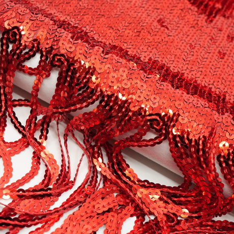 Flounce Fringe Stretch Mesh Sequin Fabric - Silver, Black, Gold, Red, 51/52" Width (1 Yard)