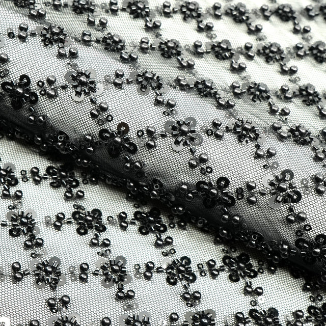 Beaded Sequin Stretch Mesh Fabric Blossom