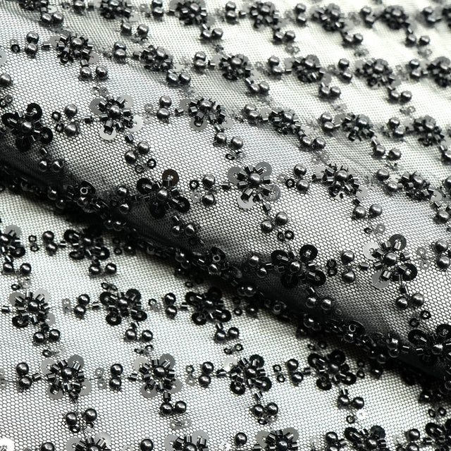 Blossom Beaded With Sequin Stretch Mesh Fabric - Diamond Pattern, 52/53" Width (1 Yard)