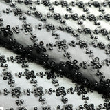 Blossom Beaded With Sequin Stretch Mesh Fabric - Black, White, Black/Multicolor, Diamond Pattern, 52/53" Width (1 Yard)