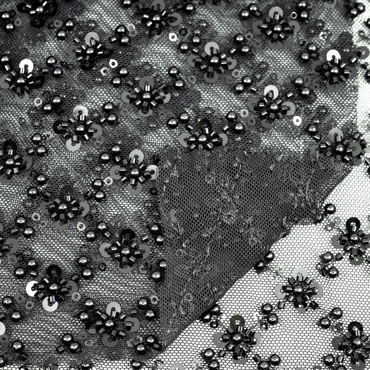 Beaded Sequin Stretch Mesh Fabric Blossom