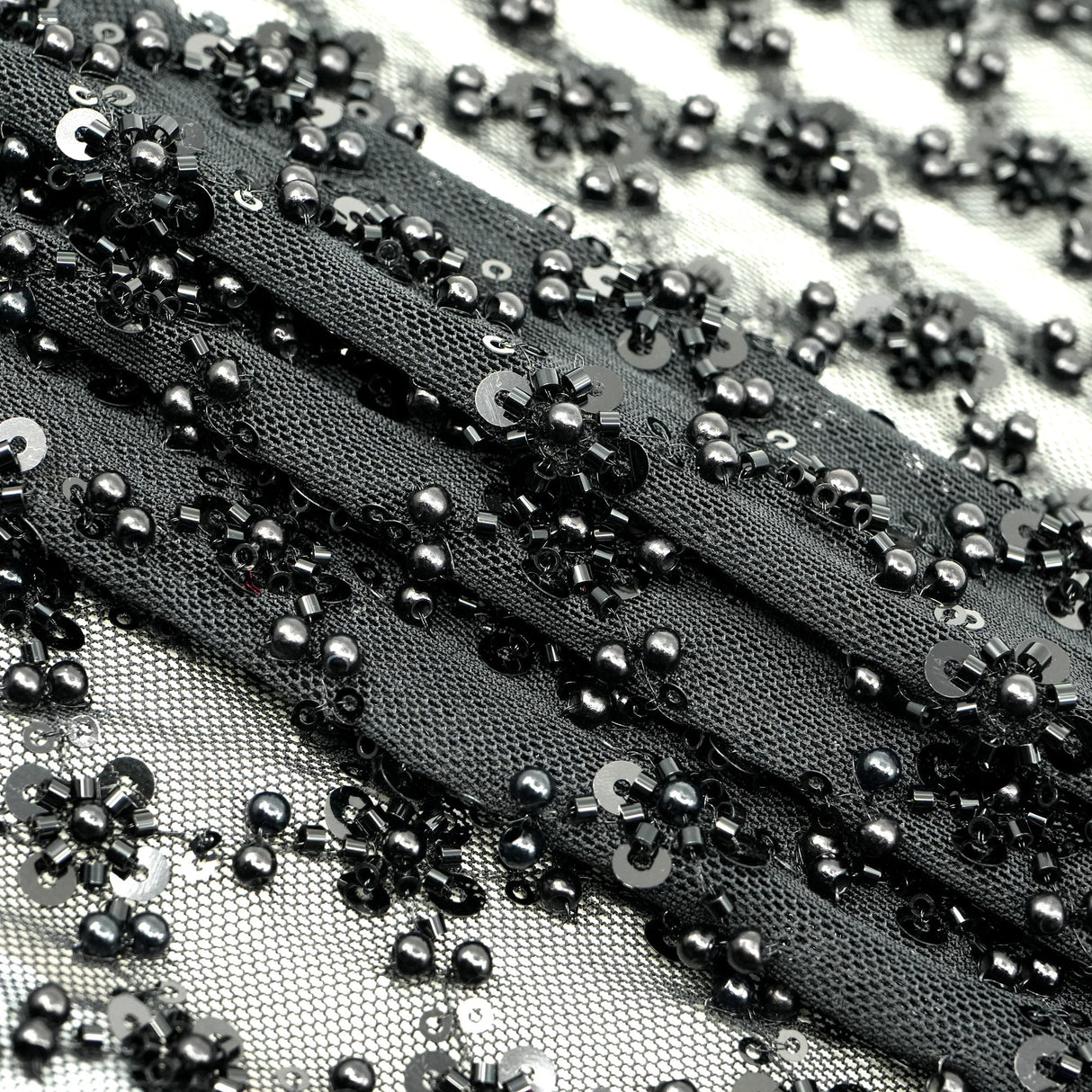Beaded Sequin Stretch Mesh Fabric Blossom