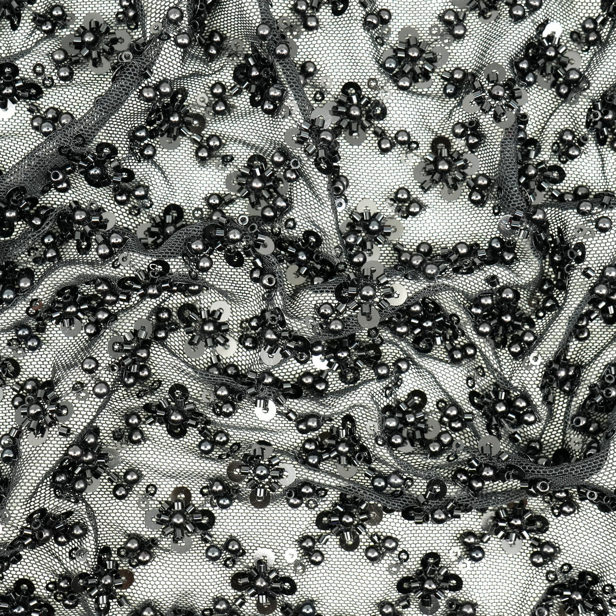Beaded Sequin Stretch Mesh Fabric Blossom