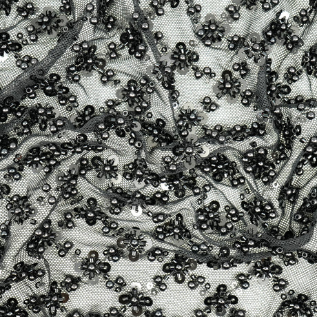 Blossom Beaded With Sequin Stretch Mesh Fabric - Diamond Pattern, 52/53" Width (1 Yard)