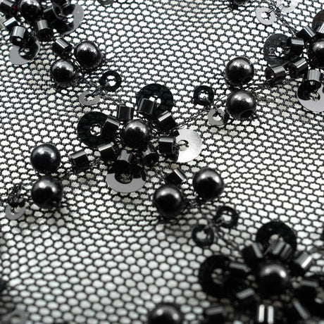 Blossom Beaded With Sequin Stretch Mesh Fabric - Diamond Pattern, 52/53" Width (1 Yard)