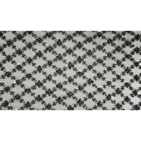 Blossom Beaded With Sequin Stretch Mesh Fabric - Diamond Pattern, 52/53" Width (1 Yard)