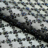 Blossom Beaded With Sequin Stretch Mesh Fabric - Black, White, Black/Multicolor, Diamond Pattern, 52/53" Width (1 Yard)
