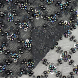 Blossom Beaded With Sequin Stretch Mesh Fabric - Black, White, Black/Multicolor, Diamond Pattern, 52/53" Width (1 Yard)